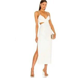 Bardot Midi White Dress 10 NWT Cut Out Slit Ivory $128 Cocktail Resort Old Money